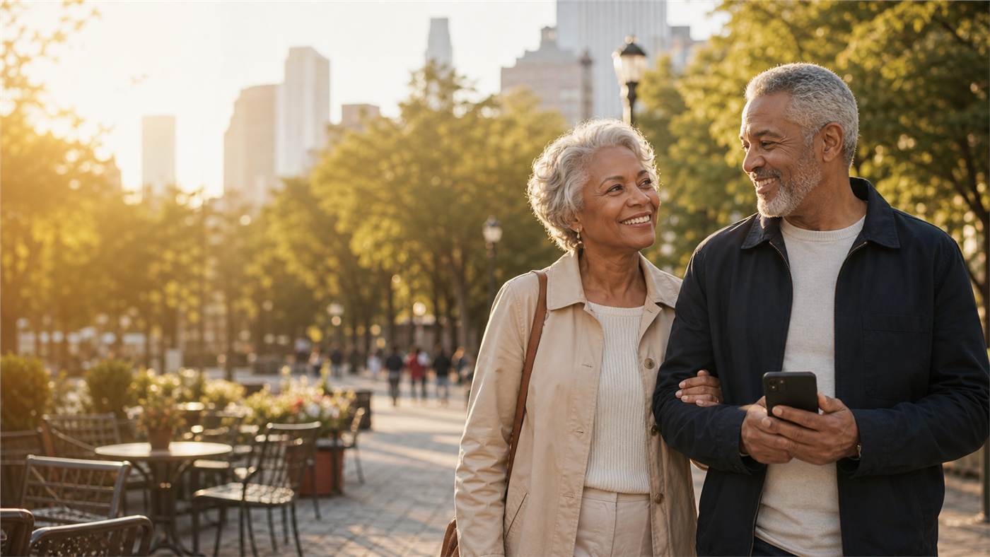 Mature couple walking in the city